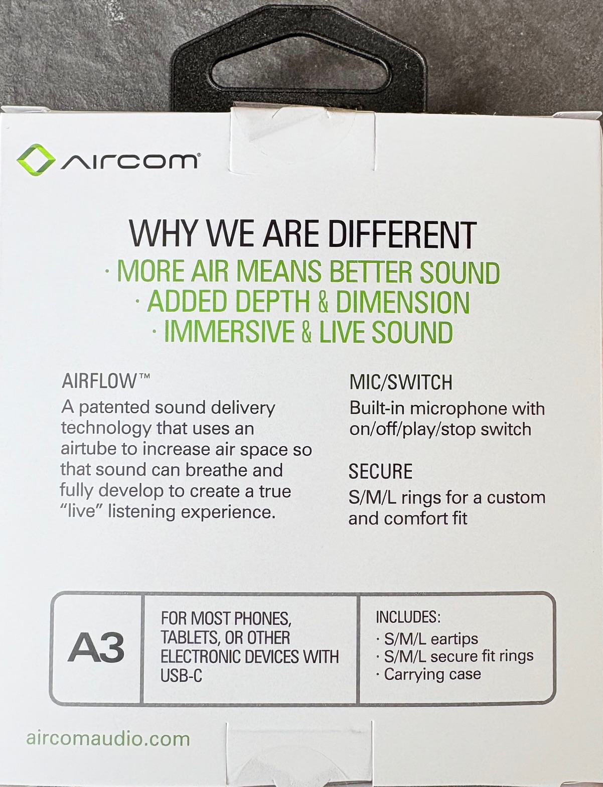 Oreillette anti-ondes AIRTUBE AIRCOM-A3 STEREO Blanche – USB-C – Image 4